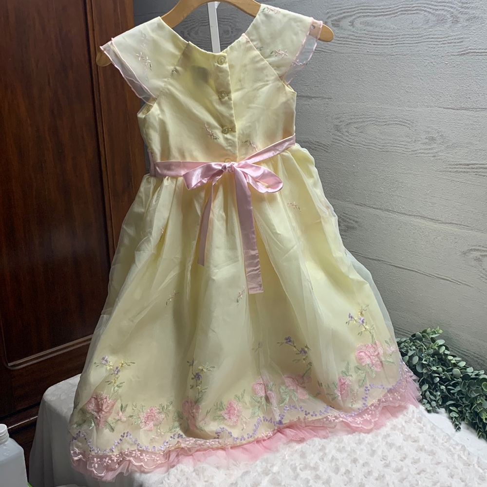 Girls yellow and pink floral holiday party dress size 7 - Picture 2 of 7